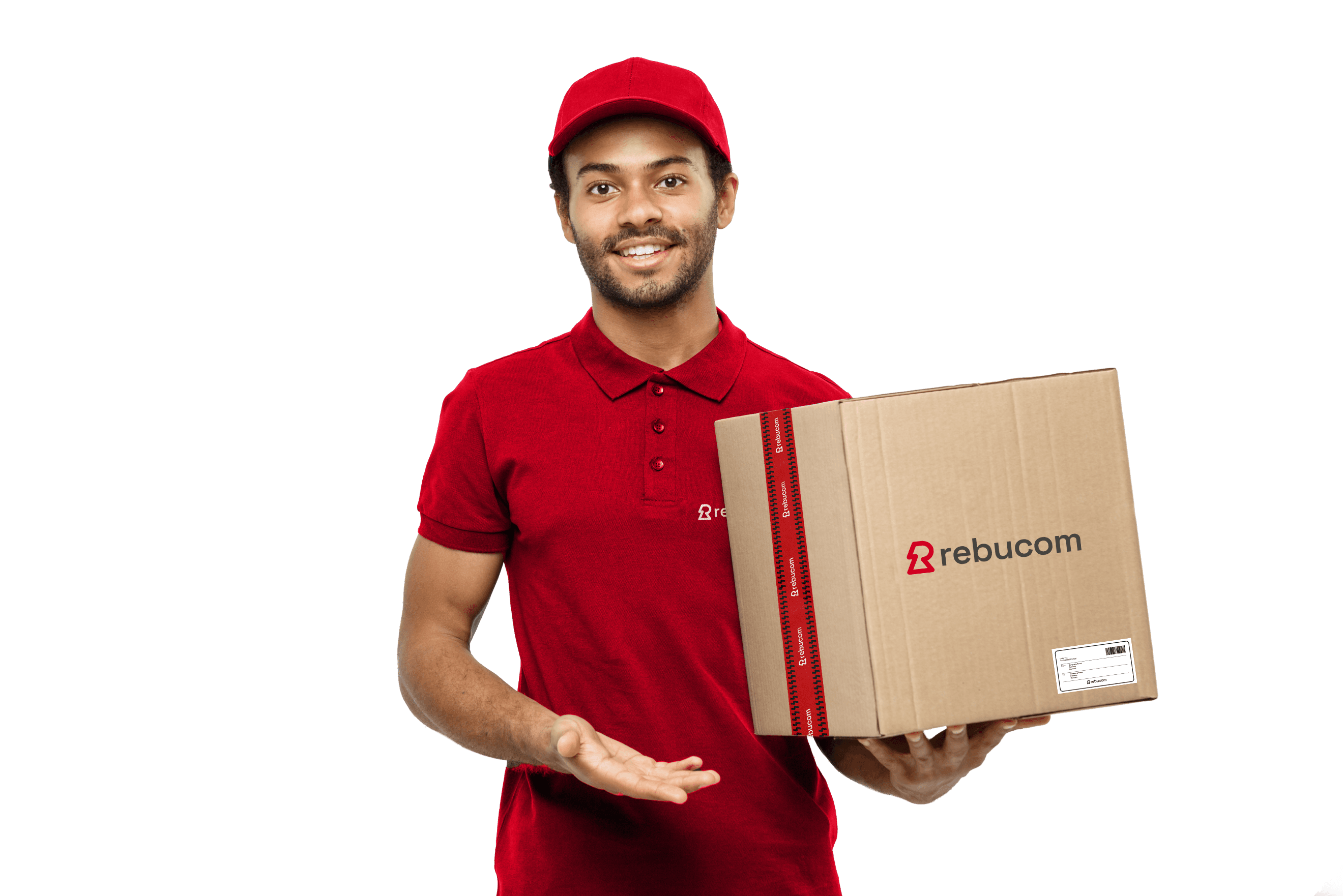 Rebucom courier holding a delivery package