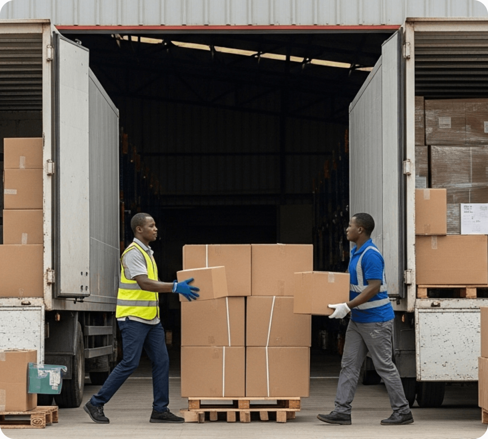 Fleet partners loading a delivery truck