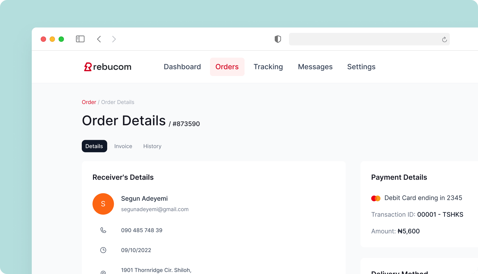 Order management dashboard with delivery statuses