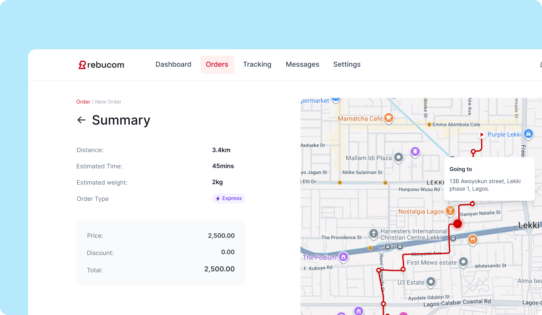 Delivery pricing summary