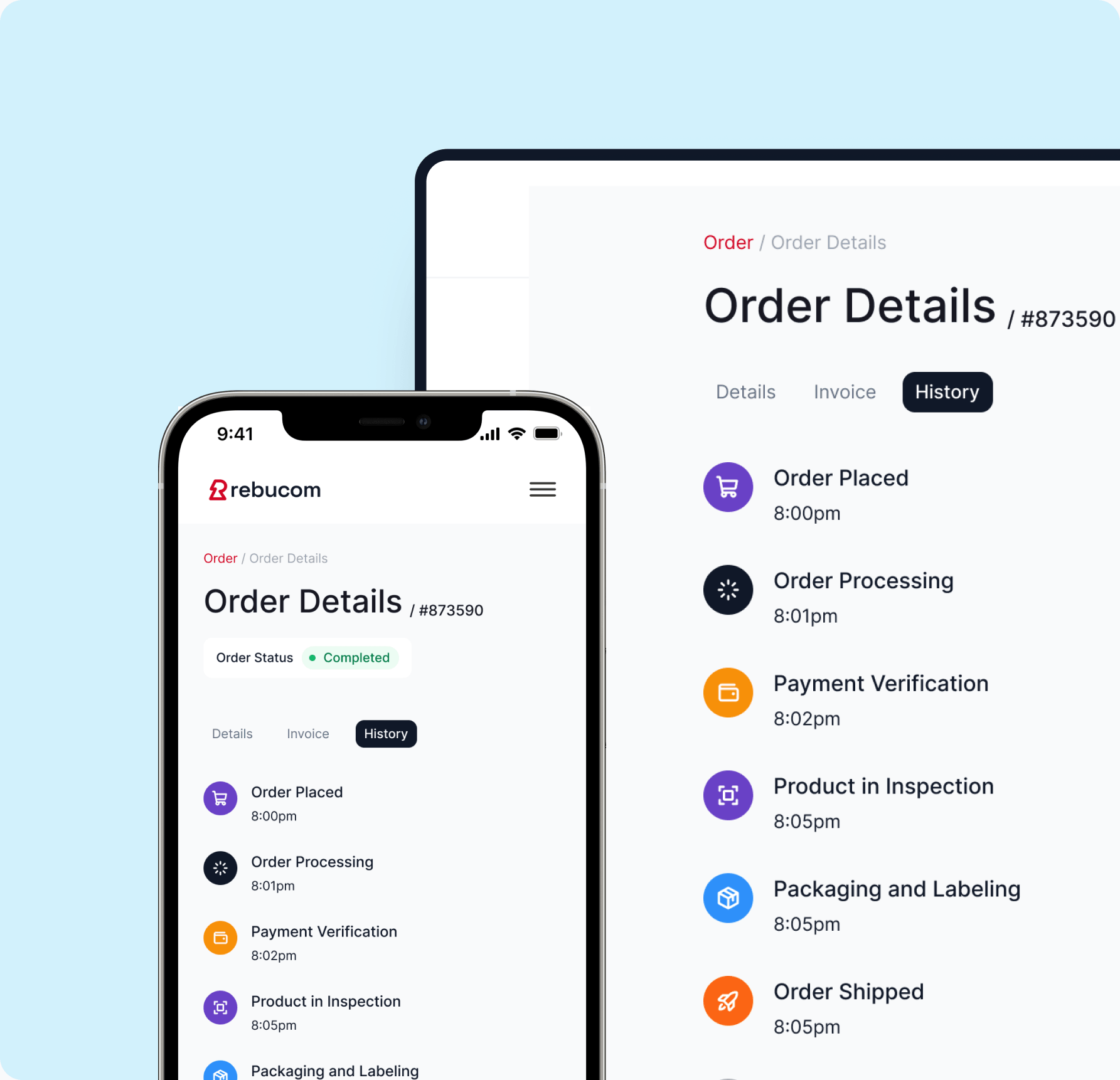 Order history on desktop and mobile