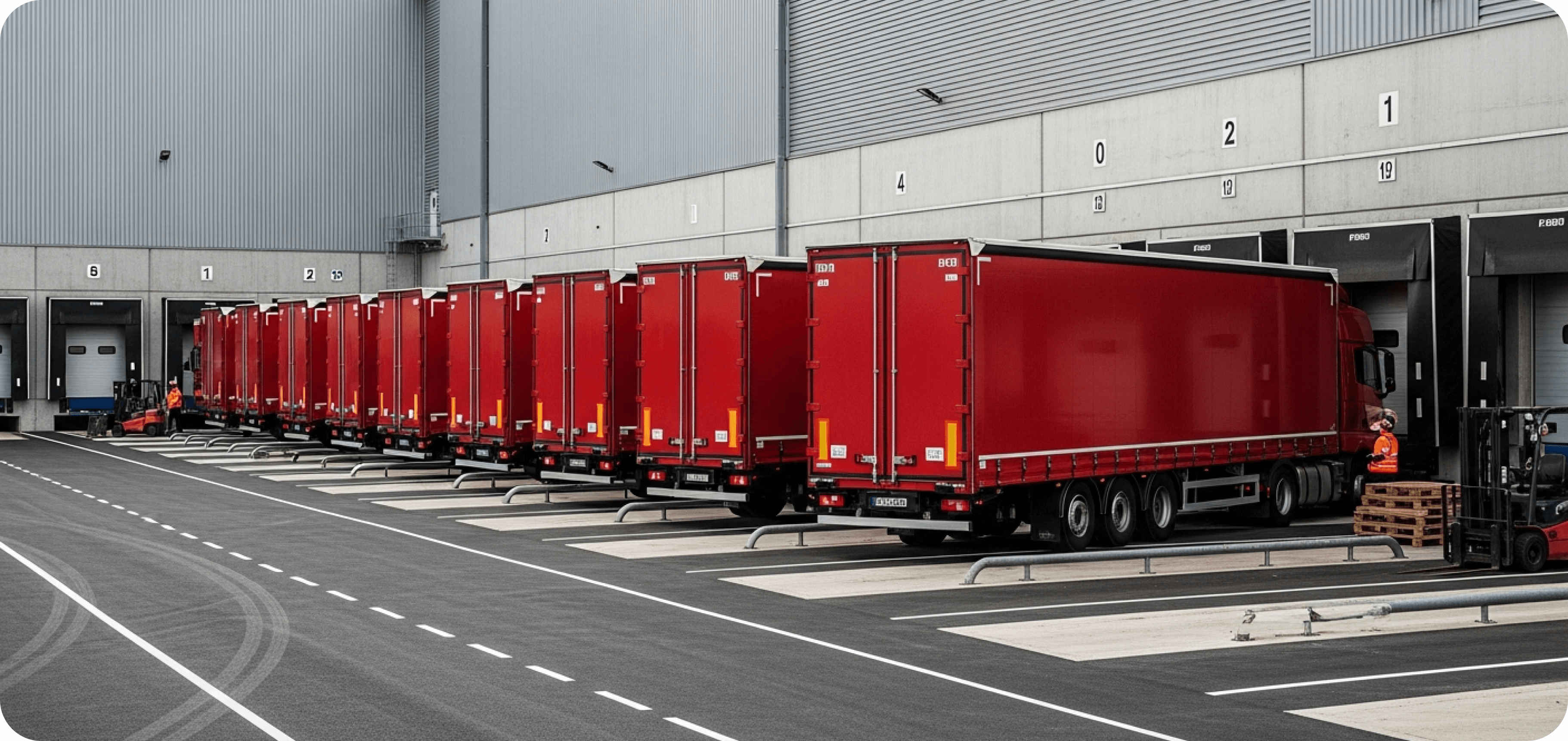 Rebucom trucks at a regional distribution warehouse