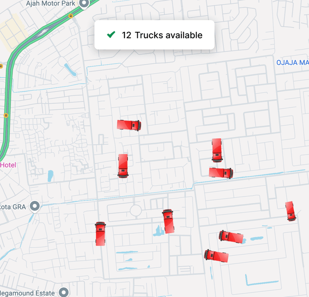 Illustration of available delivery trucks on a map